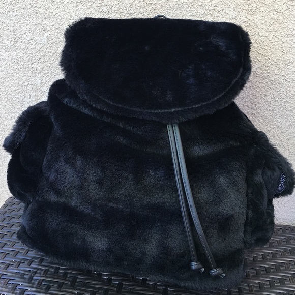 Steve Madden Handbags - STEVE MADDEN Black Calli Faux-Fur Large Backpack